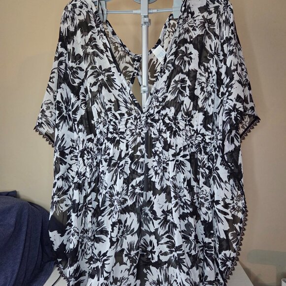 Time and Tru - Boho style dress/beach cover up - Black/White Size 2X - Picture 1 of 8